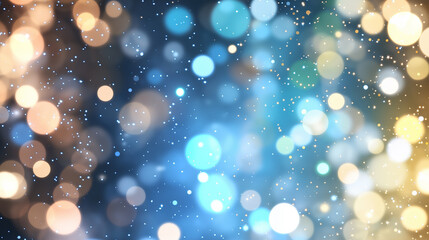 Poster - cloud of multicolored particles in the air like sparkles on a dark background with depth of field. beautiful bokeh light effects with colored particles. background for holiday presentations