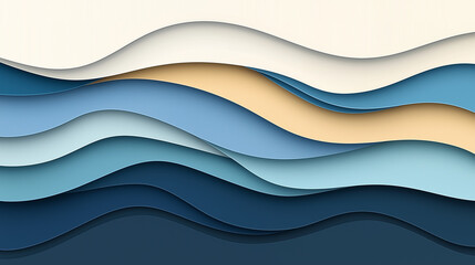 Poster - Dark blue paper waves abstract banner design. Elegant wavy vector background