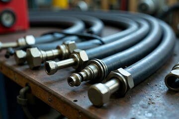 Poster - A collection of hoses resting on a table