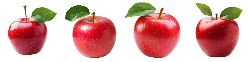 Aufkleber - Red apple fruit with green leaf isolated on white background