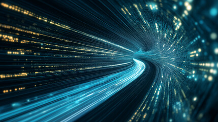 Poster - Digital cyberspace, sci-fi concept tunnel, 3d rendering