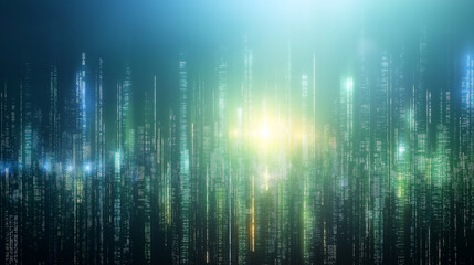 Poster - digital green and blue cyberpunk city graphics poster background
