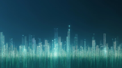 Poster - digital green and blue cyberpunk city graphics poster background