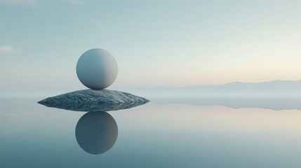 Wall Mural - White Egg Resting on a Rock in a Calm Body of Water