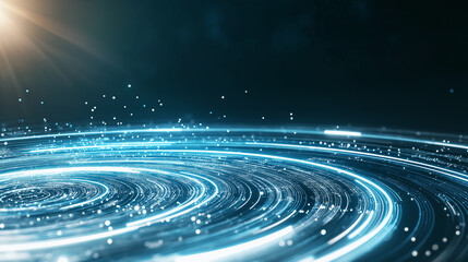 Poster - Futuristic blue circular technology lines on dark background