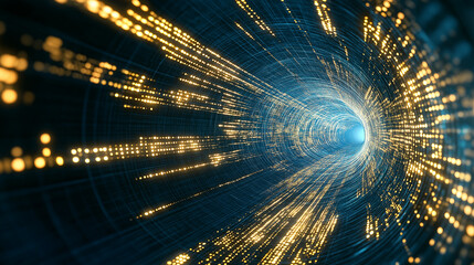 Poster - Futuristic Metaverse Tunnel with Polygon Shapes and Circuit Boards 