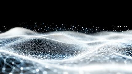 Poster - Futuristic point wave. Abstract background with a dynamic wave. Connecting background. Abstract wave. Artificial intelligence. Big data technology