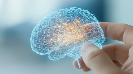 Poster - Human head with a luminous brain network, consciousness, artificial intelligence 