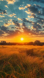 Sunrise over the savanna and grass fields in central Kruger National Park in South Africa