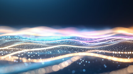 Poster - Led Light. Future tech. Shine dynamic scene. Neon flare. Colorful rays. .Magic moving fast lines. Sparkling studio. Hologram display. Mystic beam. Stylish fantasy space. Bright blurred waves