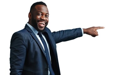 Poster - A man in a suit is pointing to the right