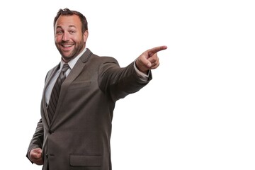 Poster - A man in a suit is pointing to the right