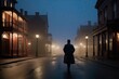 © Michael - Victorian Nighttime Streets Foggy Atmosphere Solitary Figure in Overcoat