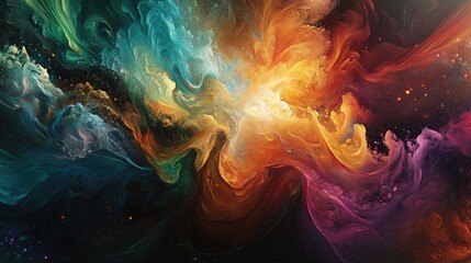 Poster - Abstract Cosmic Nebula with Vibrant Colors and Swirling Forms