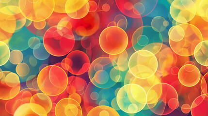 Wall Mural - An abstract image featuring vibrant and colorful bokeh circles in various shades, creating a lively and energetic visual effect.