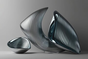 Poster - Modern Abstract Metallic Glass Shapes with Dynamic Silhouettes and Flowing Lines