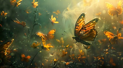 Wall Mural - Butterflies in Flight: A Dreamy Nature Scene