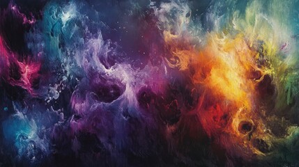 Sticker - Abstract Painting of Colorful Nebulae in Space