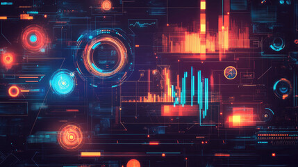 Poster - Digital environment concept with automated business processes and graphs for distribution and consumption analytics