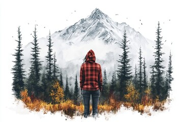 Wall Mural - Contemplative Hiker in Scenic Mountain Landscape