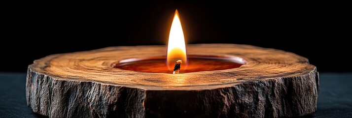 Poster - Candle Flame on Rustic Wooden Base