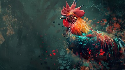 Canvas Print - Colorful Rooster Abstract Painting - Digital Art