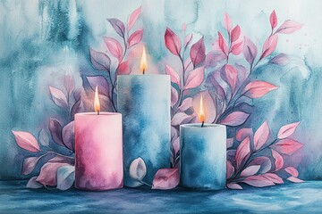 Sticker - Serene Candles with Soft Pastel Background