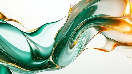 Poster - Elegant flowing abstract design featuring teal and gold colors on a light background, showcasing fluid art techniques