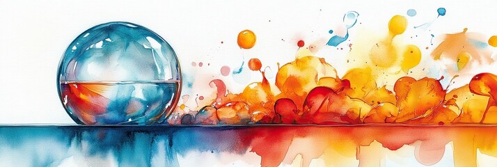 Wall Mural - Abstract Watercolor Sphere with Colorful Splashes