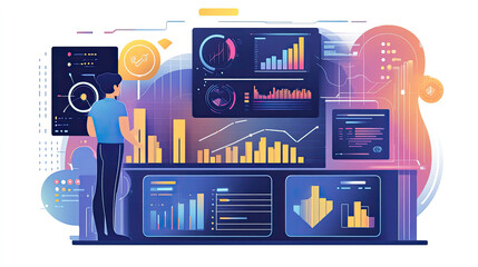 Poster - Illustration of advanced business process automation with modern graphs for monitoring distribution and consumption.2923d2022a16