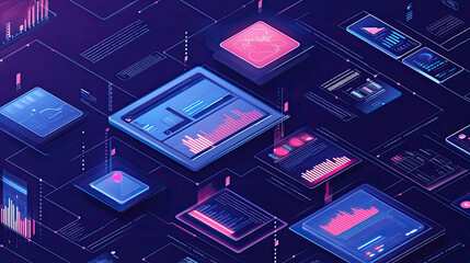 Poster - Illustration of advanced business process automation with modern graphs for monitoring distribution and consumption.2923d2022a16