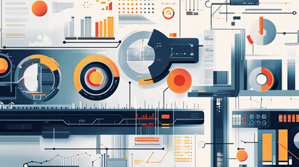Poster - Illustration showcasing business process automation with high-tech graphs for monitoring distribution and consumption