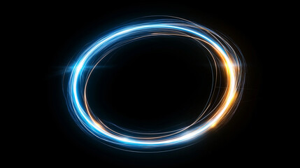 Poster - Template for text : Blue neon glowing glare circle with rays. Frame isolated on black background