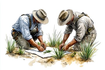 Researchers Examining Vegetation in the Field