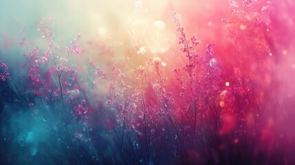 Wall Mural - Pink Flowers with a Dreamy Glow in a Soft-Focus Meadow