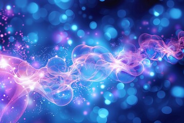 Poster - An abstract glowing blue background with pink and purple bubbles, light effects
