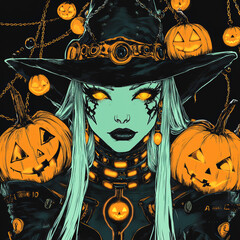 Sticker - halloween_pumpkin_comics_witch