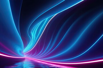 Poster - Vibrant Blue Neon Wave Background with Futuristic Glow