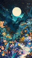 Wall Mural - Fantasy forest space abstract illustration poster background