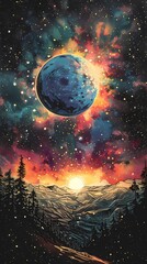 Wall Mural - Fantasy forest space abstract illustration poster background