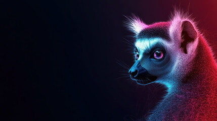 vibrant neon portrait of a lemur in abstract art style