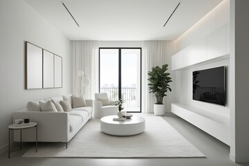 Wall Mural - Tranquil White Space: A Modern Minimalist Design Emphasizing Light, Balance, and Clarity