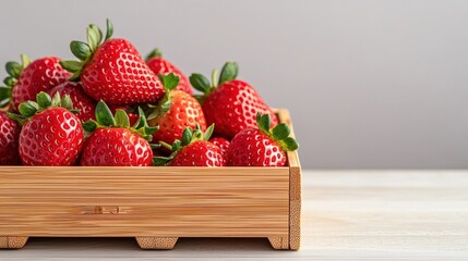 Wall Mural - Fresh Strawberries in Wooden Crate - Perfect for Food Preservation, Storage, and Healthy Eating Concepts