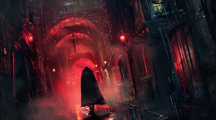 Canvas Print - Mysterious Dark Alley in a Futuristic City