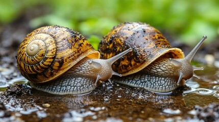 Poster - Two Snails Crawling on Wet Ground