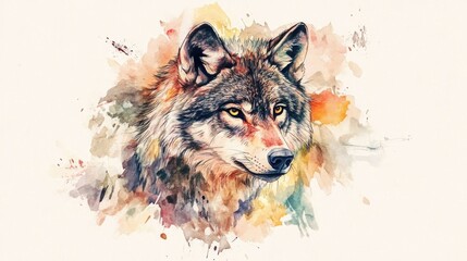  Watercolor illustration of wolf tattoo design