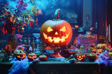 Wall Mural - Trick_or_treat_party_and_Pumpkin_Jack-O-Lantern