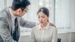 © Htet Wai Phyo - Blurred Asia workplace harassment scene, businessman's hand touch to woman shoulder at office