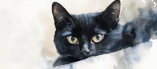 Wall Mural - Watercolor portrait of a black cat