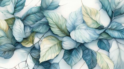 Poster - Watercolor illustrations of intricate leaves and blossoms